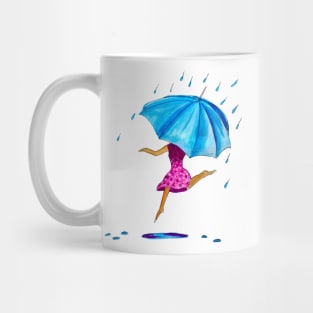 Girl Dancing in Rain With Umbrella Mug